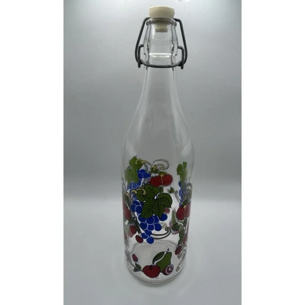 Vintage Hand Painted Home Brew Bottle Decanter With Stopper Grapes Strawberr 13